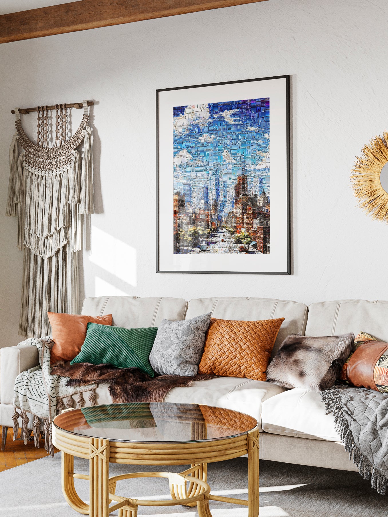 Stunning Mosaic Artwork: Cityscape in Blue - Unique Wall Art for Home Décor and Office Spaces AtelierMosaics