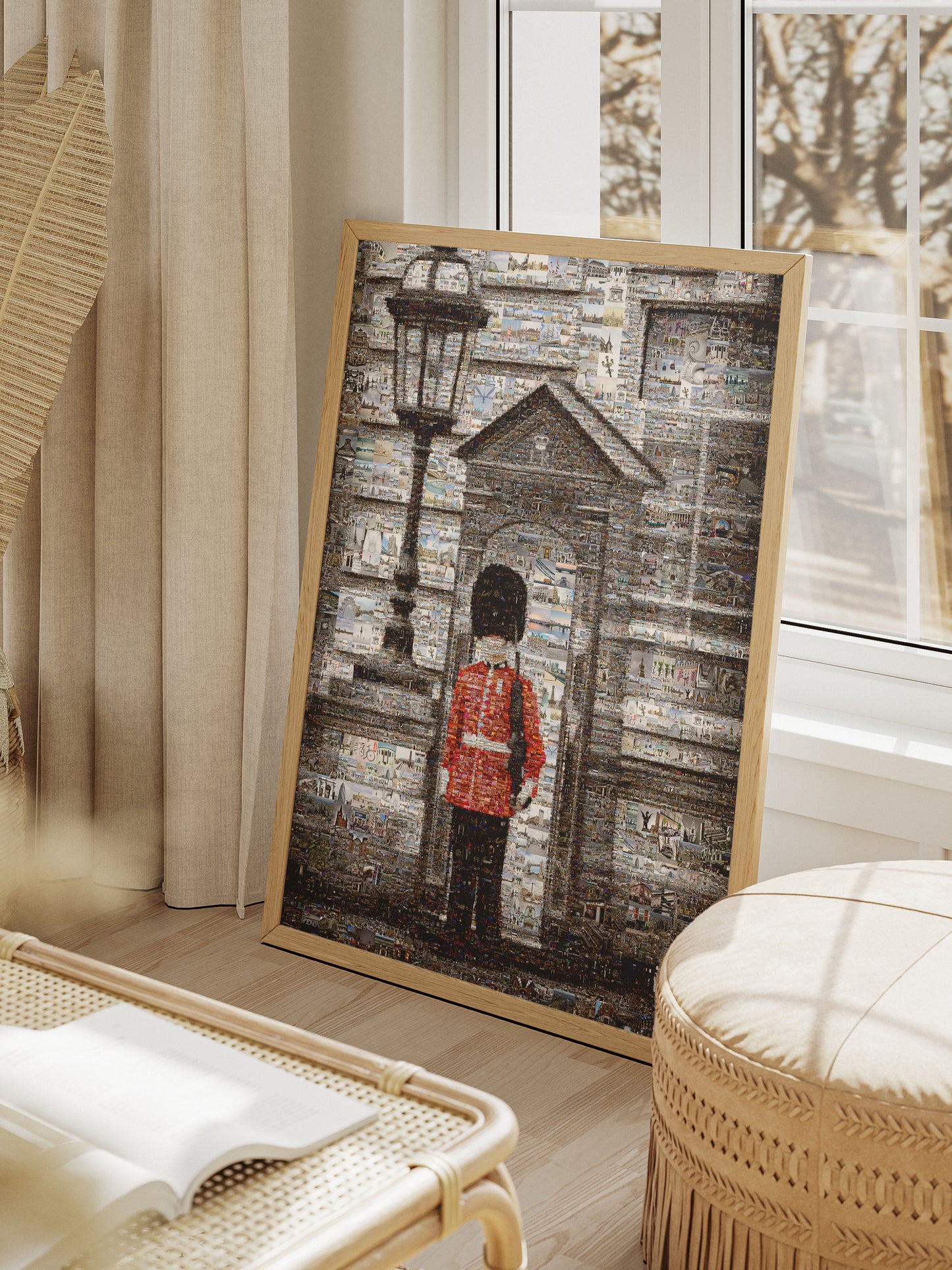 Stunning Mosaic Artwork: Iconic London Guard in a Vibrant Collage of City Landmarks AtelierMosaics