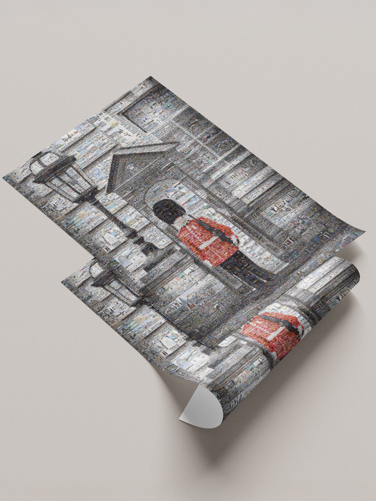 Stunning Mosaic Artwork: Iconic London Guard in a Vibrant Collage of City Landmarks AtelierMosaics