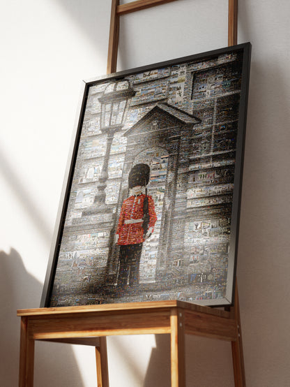 Stunning Mosaic Artwork: Iconic London Guard in a Vibrant Collage of City Landmarks AtelierMosaics