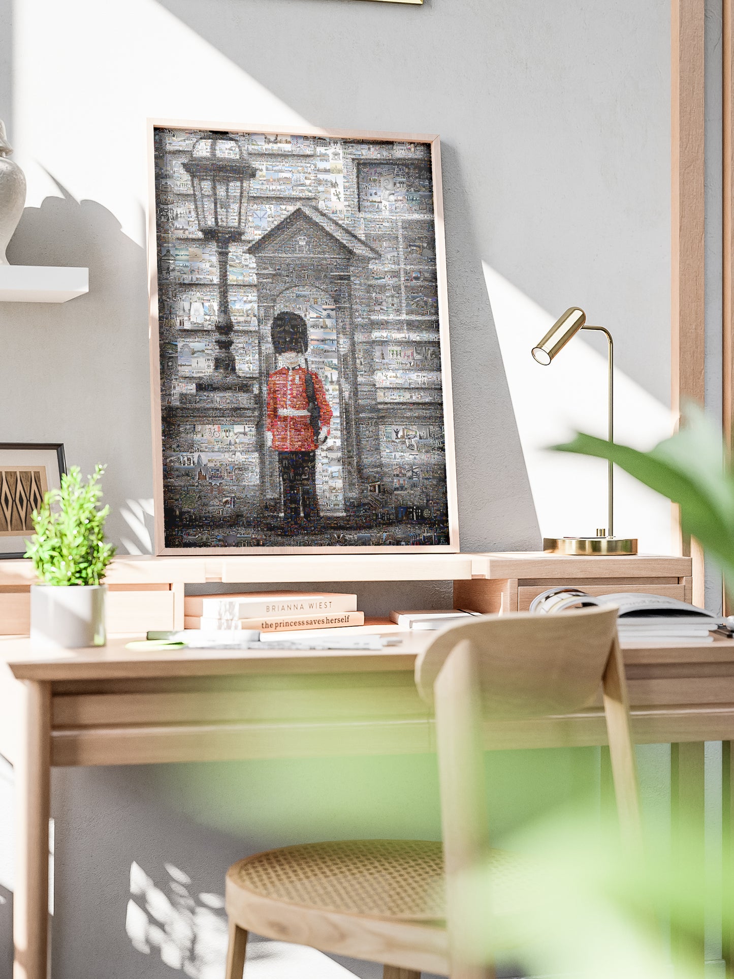 Stunning Mosaic Artwork: Iconic London Guard in a Vibrant Collage of City Landmarks AtelierMosaics