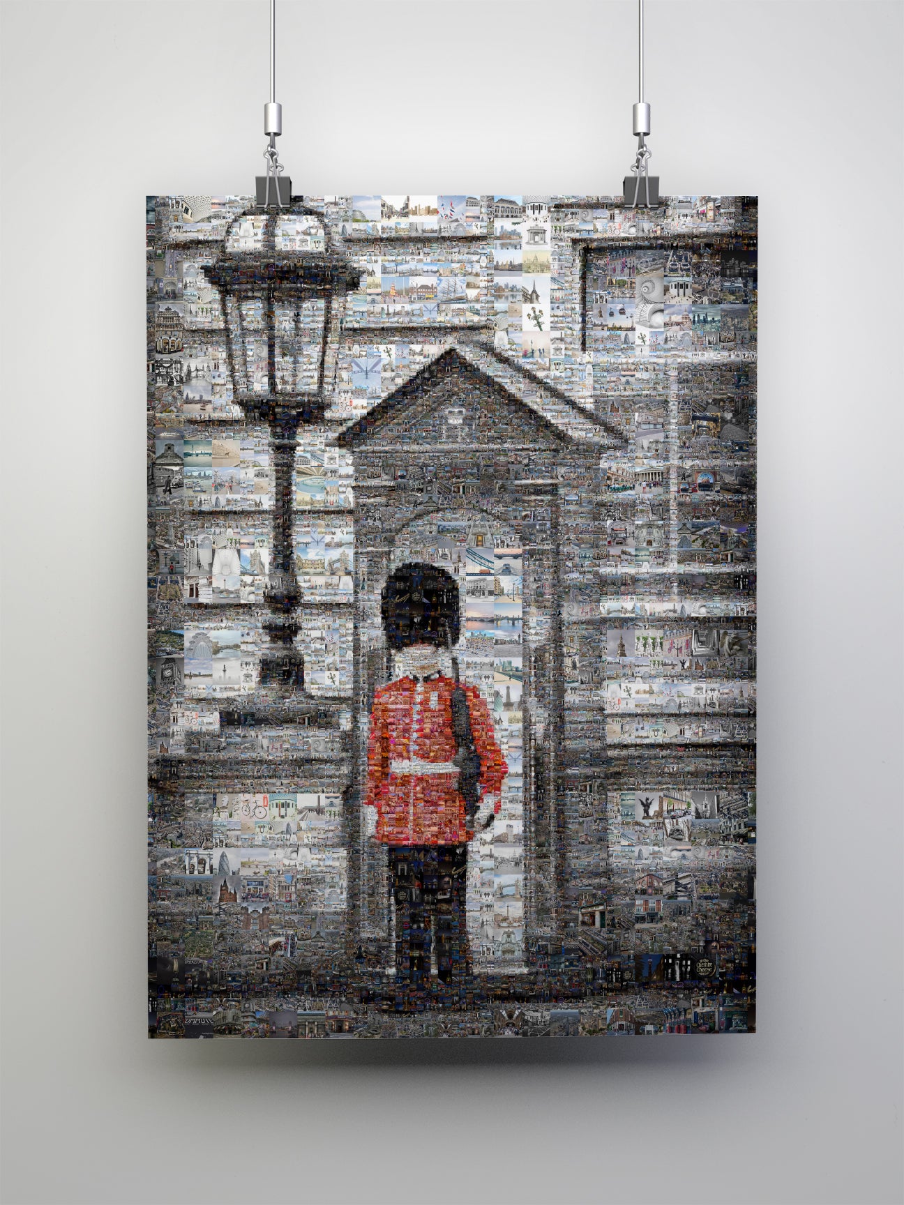 Stunning Mosaic Artwork: Iconic London Guard in a Vibrant Collage of City Landmarks AtelierMosaics