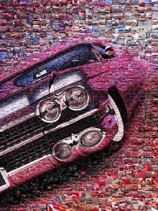 Dynamic Car Mosaic Art - Vintage Automotive Collage for Car Enthusiasts | Ideal Wall Decor AtelierMosaics