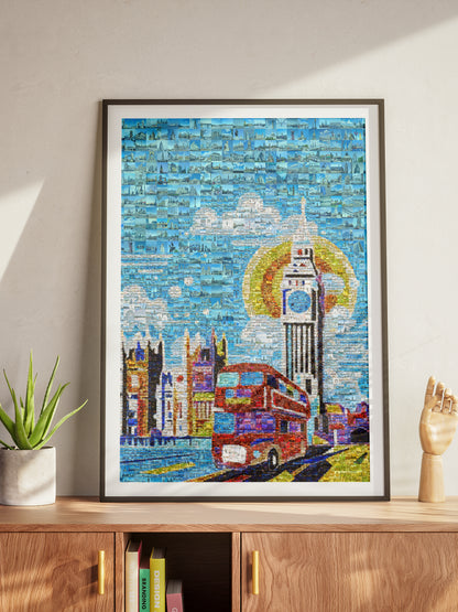 Vibrant London Mosaic Art – Iconic Double-Decker Bus & Big Ben – Perfect Wall Decor for Home & Office AtelierMosaics
