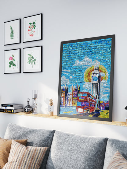 Vibrant London Mosaic Art – Iconic Double-Decker Bus & Big Ben – Perfect Wall Decor for Home & Office AtelierMosaics