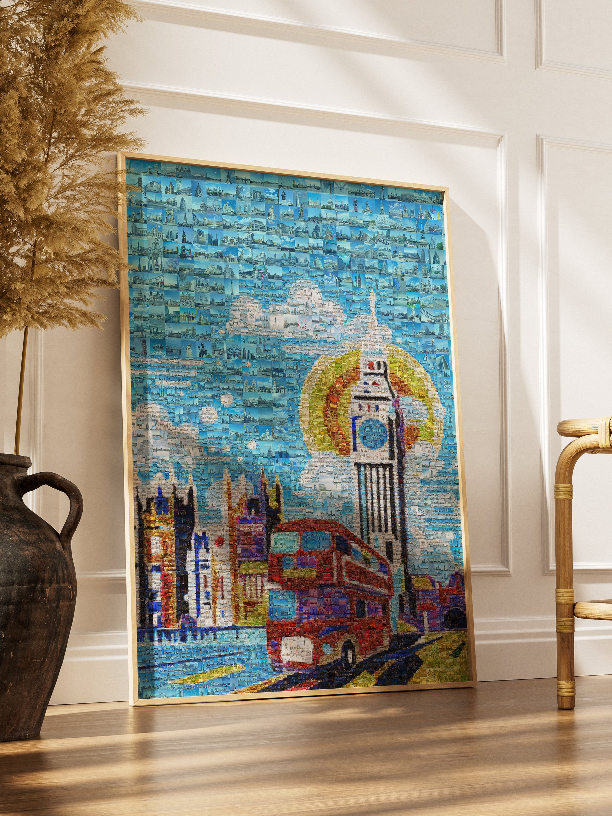 Vibrant London Mosaic Art – Iconic Double-Decker Bus & Big Ben – Perfect Wall Decor for Home & Office AtelierMosaics