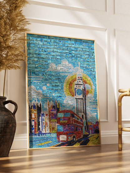 Vibrant London Mosaic Art – Iconic Double-Decker Bus & Big Ben – Perfect Wall Decor for Home & Office AtelierMosaics