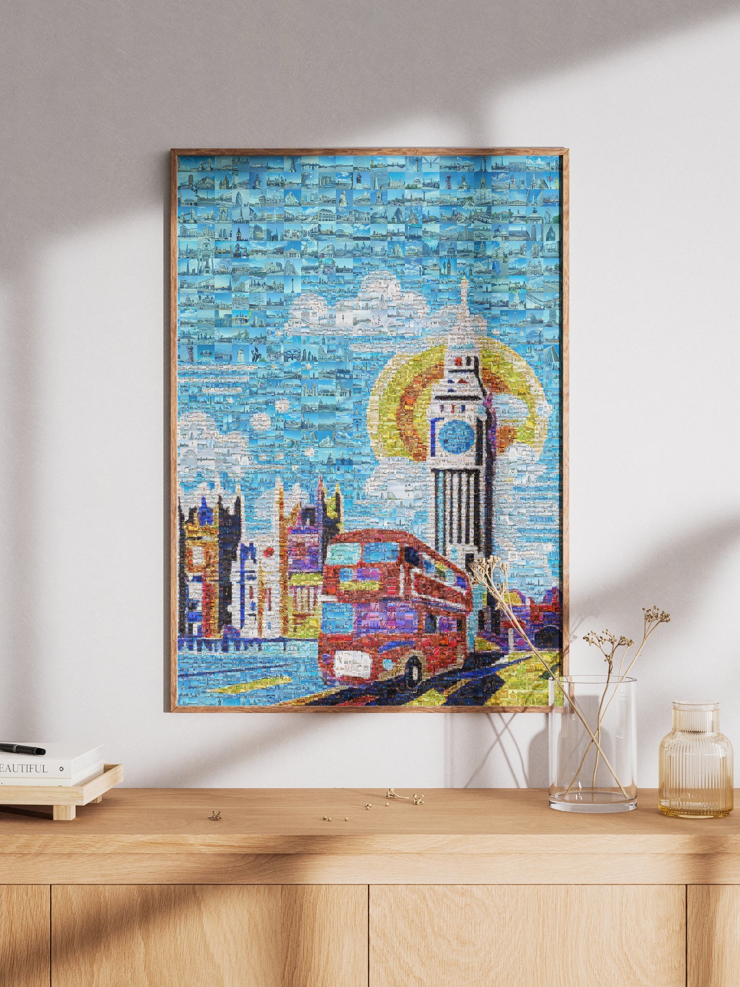Vibrant London Mosaic Art – Iconic Double-Decker Bus & Big Ben – Perfect Wall Decor for Home & Office AtelierMosaics