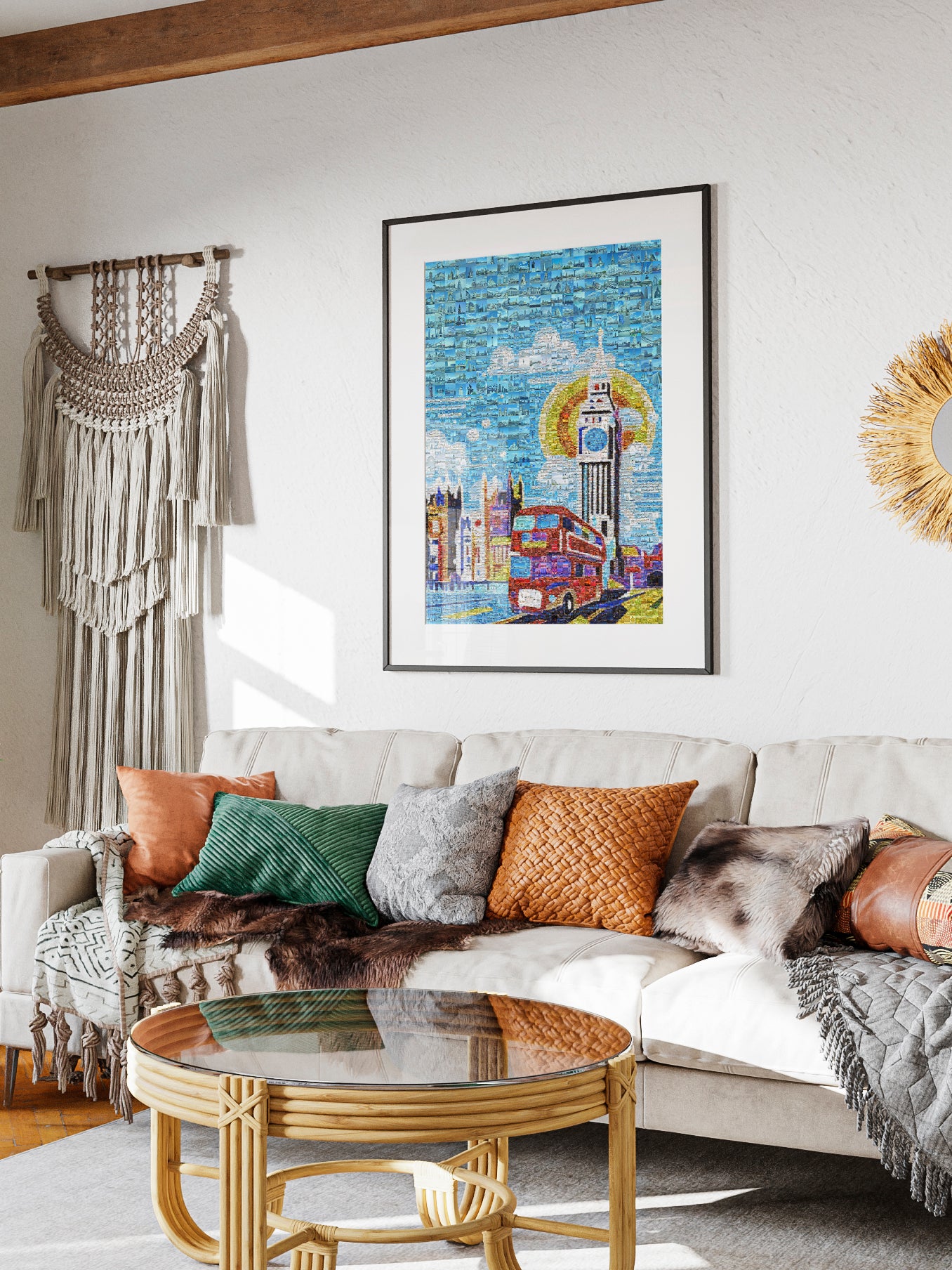 Vibrant London Mosaic Art – Iconic Double-Decker Bus & Big Ben – Perfect Wall Decor for Home & Office AtelierMosaics