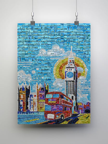 Vibrant London Mosaic Art – Iconic Double-Decker Bus & Big Ben – Perfect Wall Decor for Home & Office AtelierMosaics