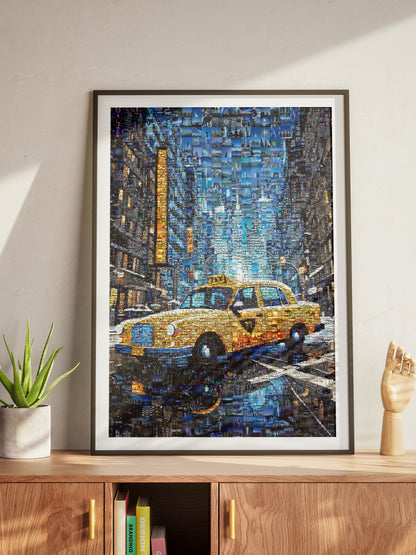 Stunning New York City Yellow Taxi Mosaic Art - Unique Urban Decor for Home or Office AtelierMosaics