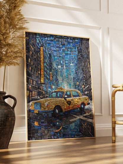 Stunning New York City Yellow Taxi Mosaic Art - Unique Urban Decor for Home or Office AtelierMosaics