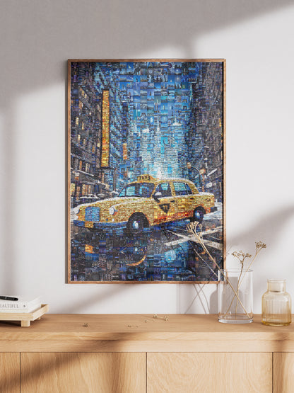 Stunning New York City Yellow Taxi Mosaic Art - Unique Urban Decor for Home or Office AtelierMosaics
