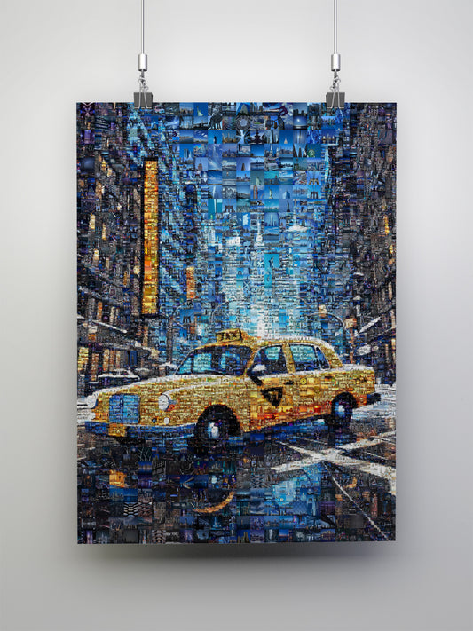 Stunning New York City Yellow Taxi Mosaic Art - Unique Urban Decor for Home or Office