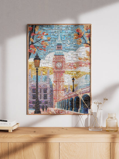 Stunning London Mosaic Artwork Featuring Iconic Big Ben and Historic Landmarks - Perfect Wall Decor AtelierMosaics