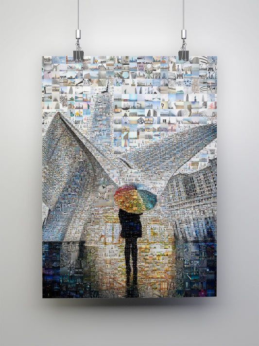 Stunning Mosaic Art Print Featuring Iconic Cityscapes and Figures - Perfect for Home or Office Décor