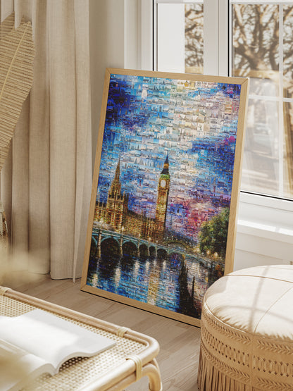 Stunning London Mosaic Artwork - Iconic Landmarks in Vibrant Blue AtelierMosaics