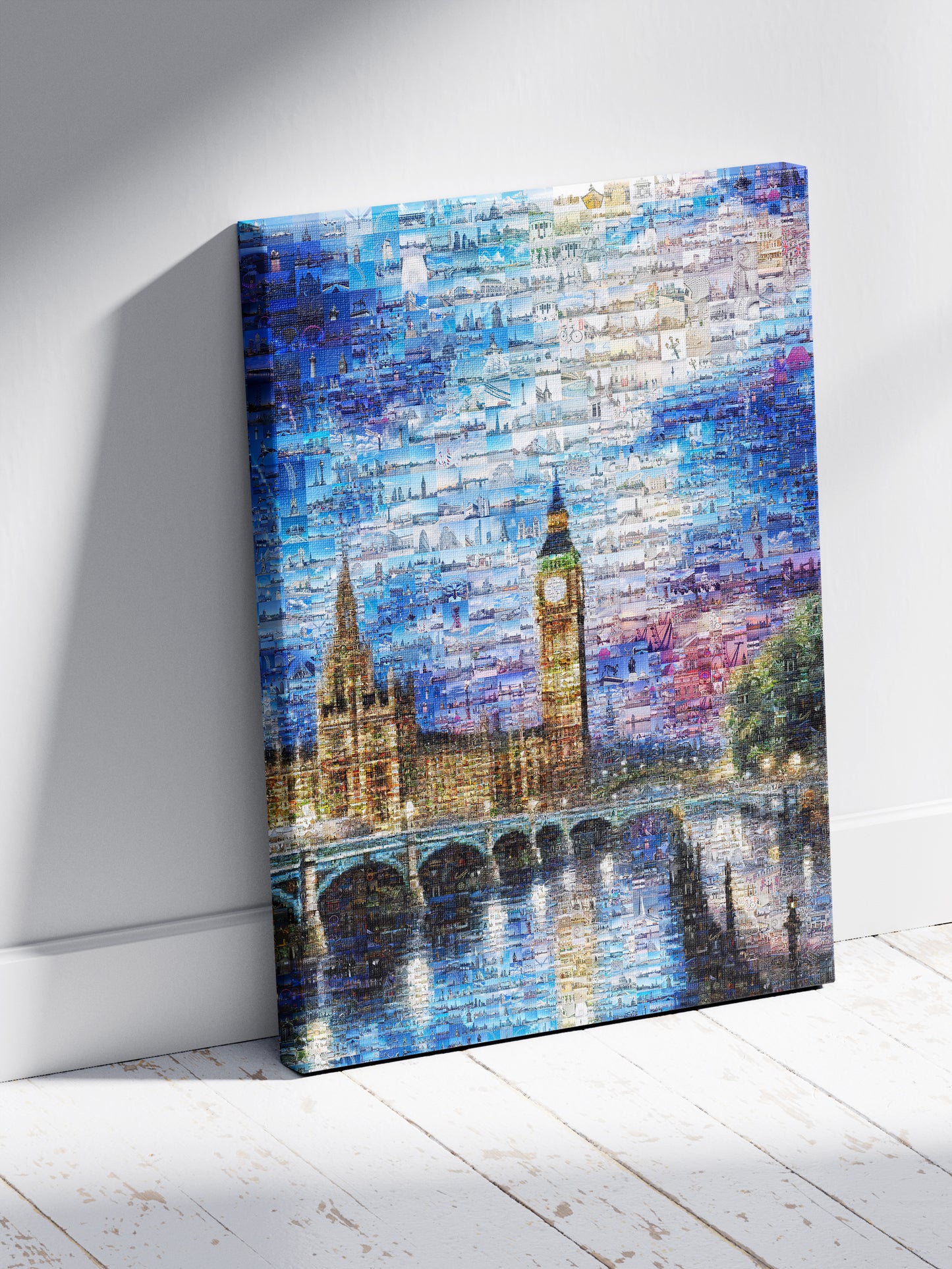 Stunning London Mosaic Artwork - Iconic Landmarks in Vibrant Blue AtelierMosaics