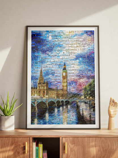 Stunning London Mosaic Artwork - Iconic Landmarks in Vibrant Blue AtelierMosaics