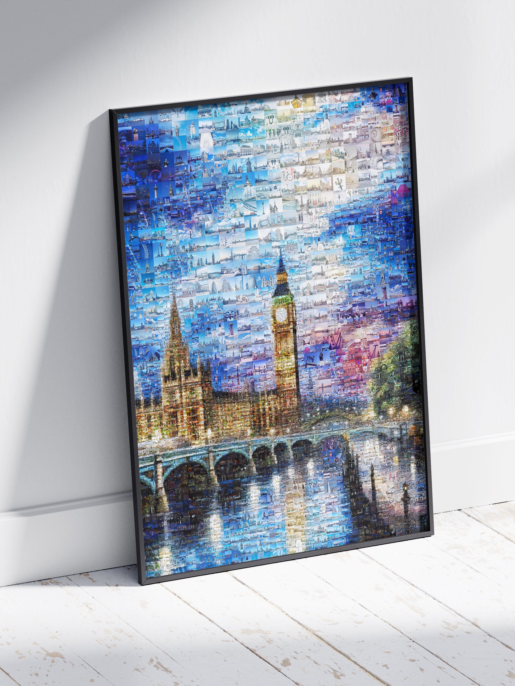 Stunning London Mosaic Artwork - Iconic Landmarks in Vibrant Blue AtelierMosaics