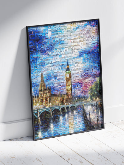Stunning London Mosaic Artwork - Iconic Landmarks in Vibrant Blue AtelierMosaics