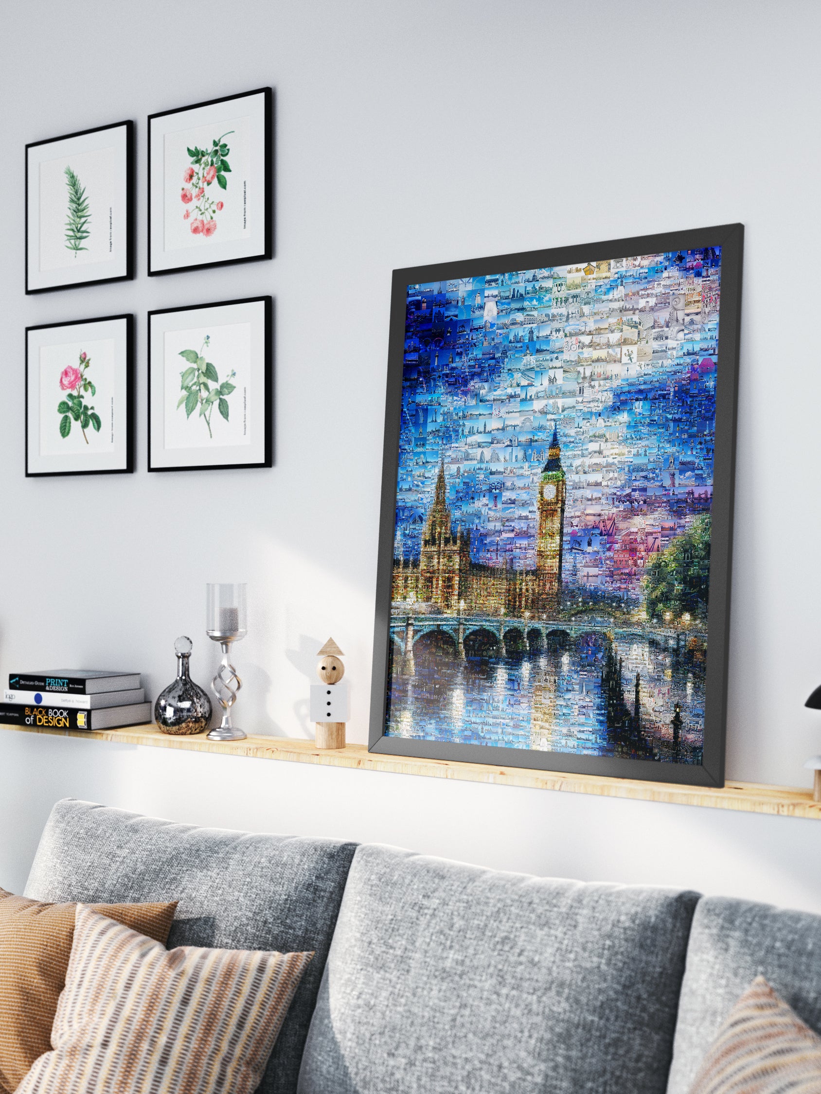 Stunning London Mosaic Artwork - Iconic Landmarks in Vibrant Blue AtelierMosaics