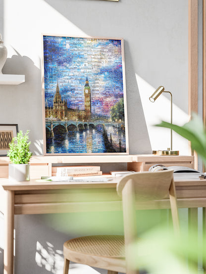 Stunning London Mosaic Artwork - Iconic Landmarks in Vibrant Blue AtelierMosaics