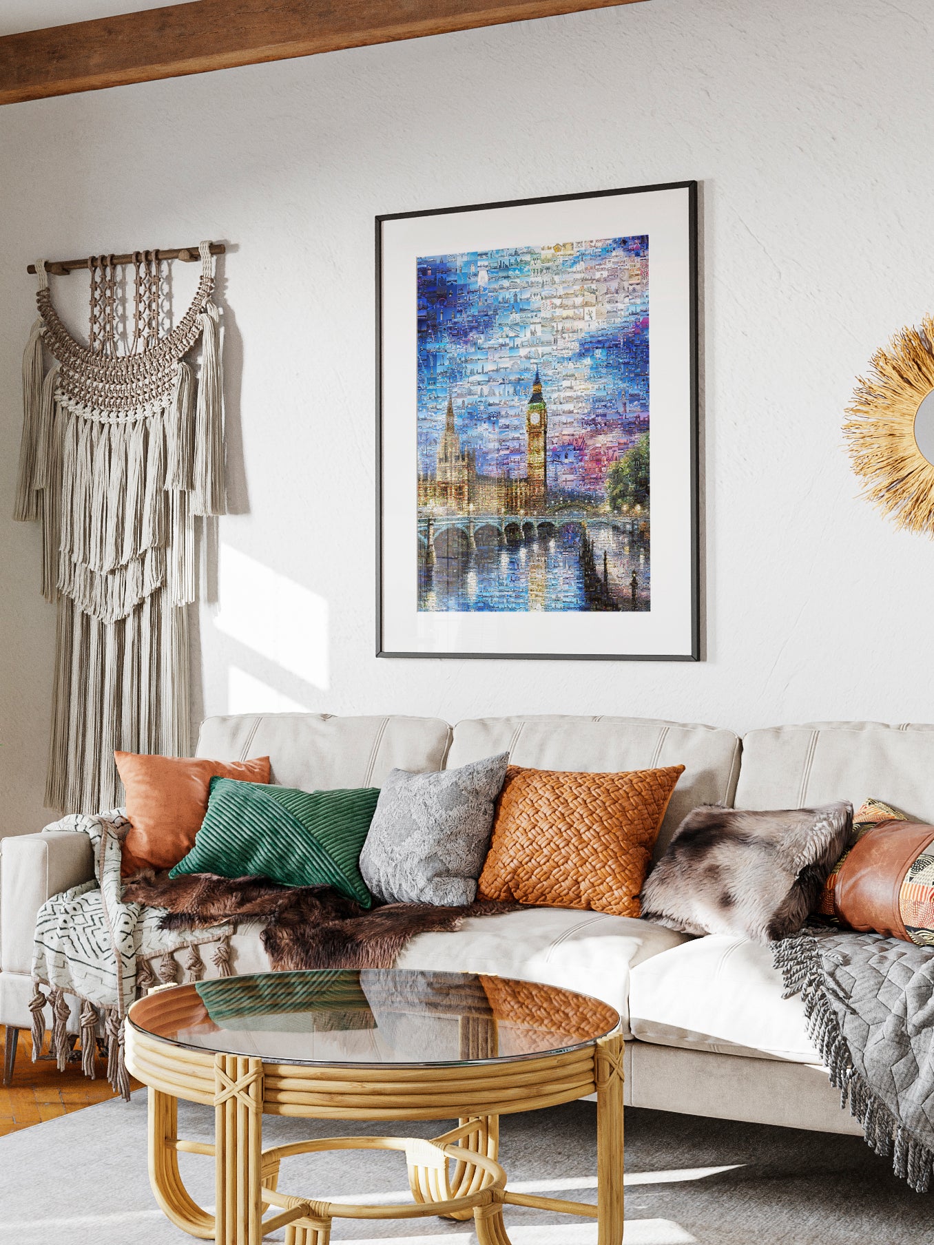 Stunning London Mosaic Artwork - Iconic Landmarks in Vibrant Blue AtelierMosaics