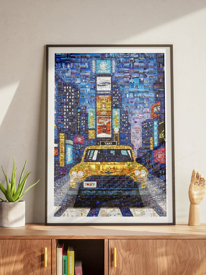 Stunning NYC Taxi Mosaic Artwork - Vibrant Cityscape Wall Art for Home & Office Decor AtelierMosaics