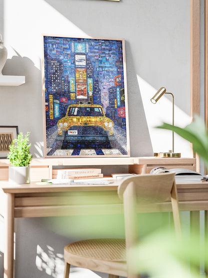 Stunning NYC Taxi Mosaic Artwork - Vibrant Cityscape Wall Art for Home & Office Decor AtelierMosaics