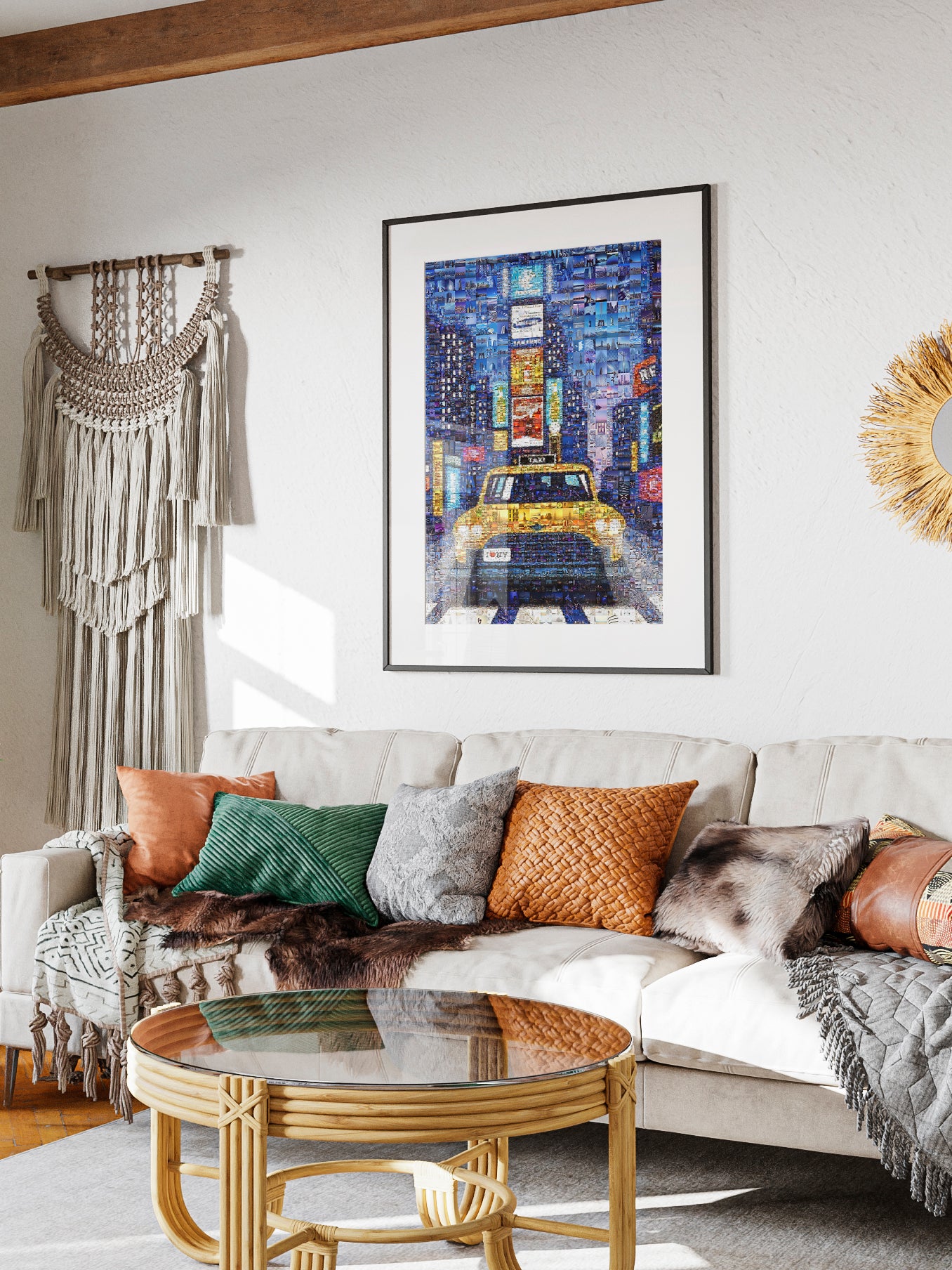 Stunning NYC Taxi Mosaic Artwork - Vibrant Cityscape Wall Art for Home & Office Decor AtelierMosaics