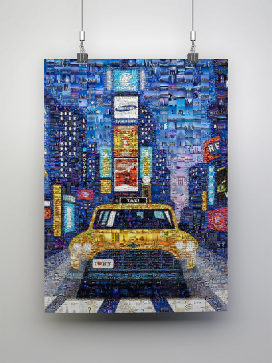 Stunning NYC Taxi Mosaic Artwork - Vibrant Cityscape Wall Art for Home & Office Decor