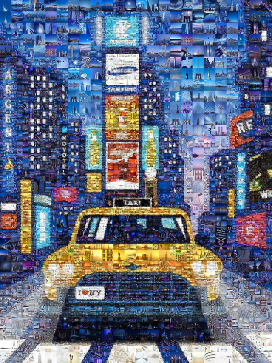 Stunning NYC Taxi Mosaic Artwork - Vibrant Cityscape Wall Art for Home & Office Decor AtelierMosaics