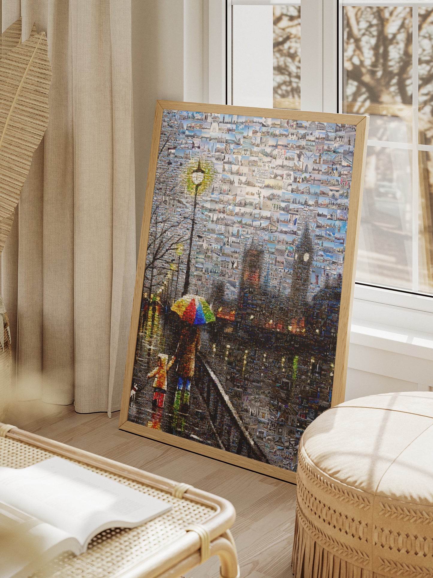 Stunning London Mosaic Artwork - Vibrant Cityscape with Umbrella Scene | Unique Home Decor AtelierMosaics