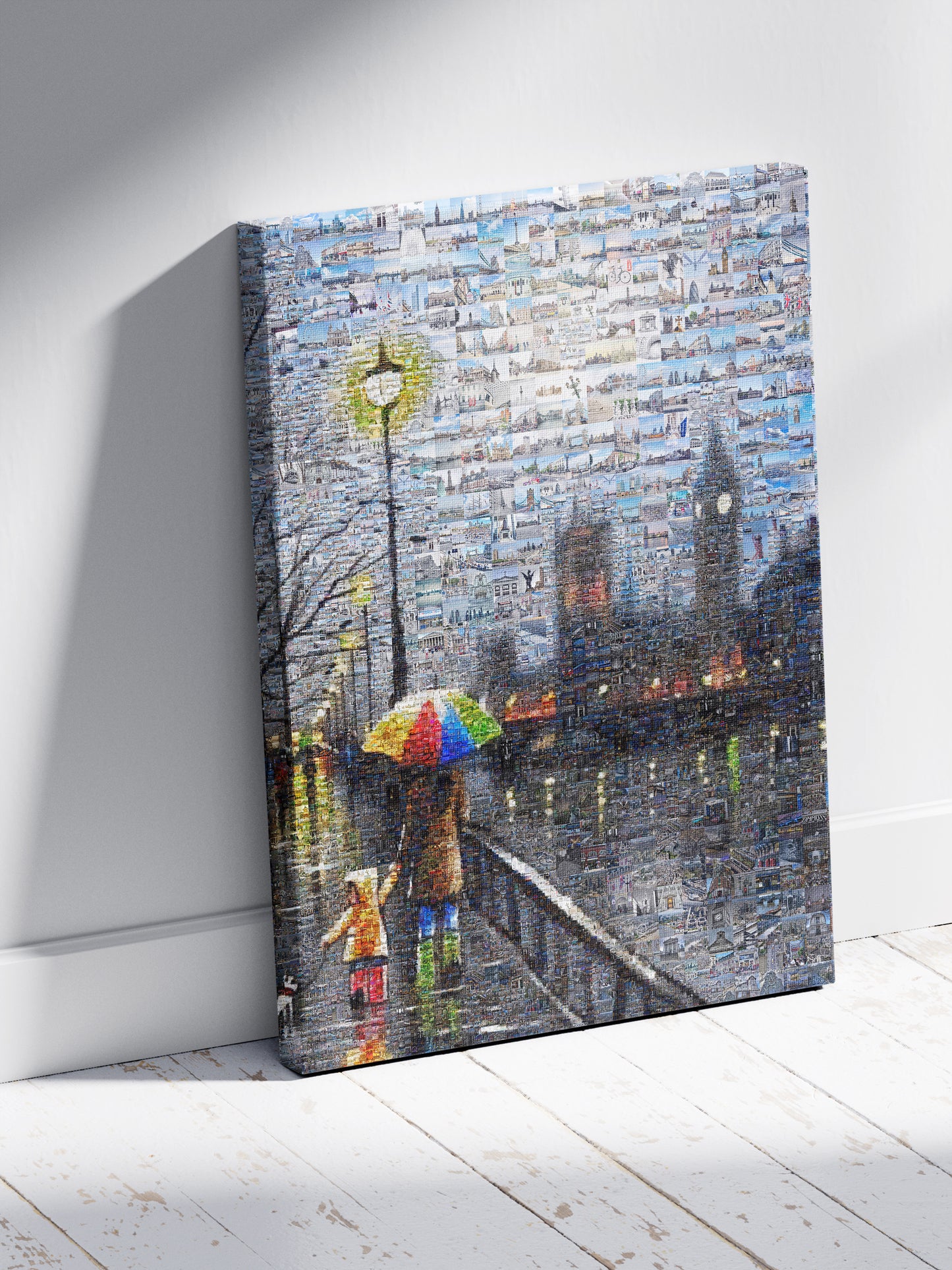 Stunning London Mosaic Artwork - Vibrant Cityscape with Umbrella Scene | Unique Home Decor AtelierMosaics