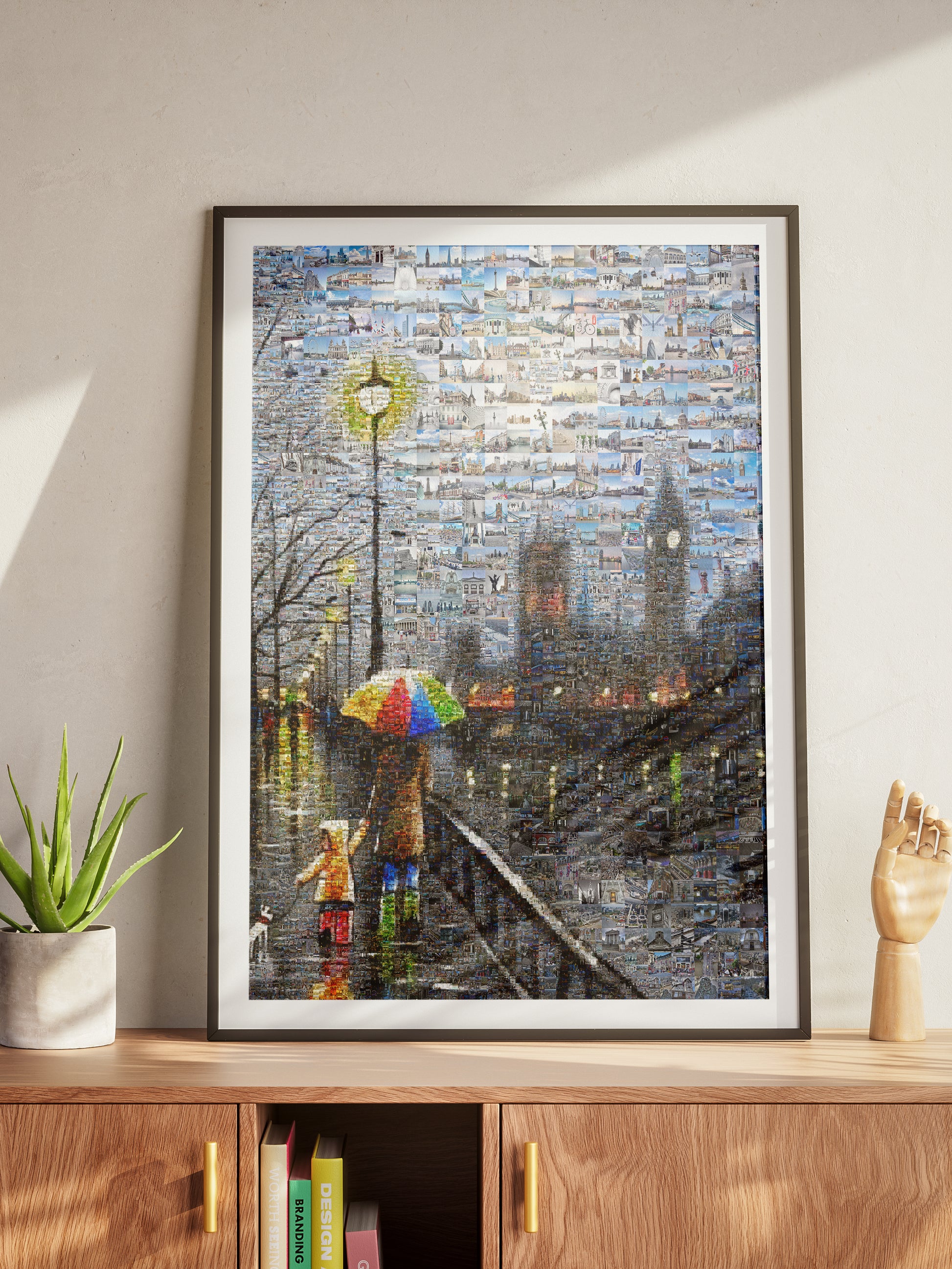 Stunning London Mosaic Artwork - Vibrant Cityscape with Umbrella Scene | Unique Home Decor AtelierMosaics