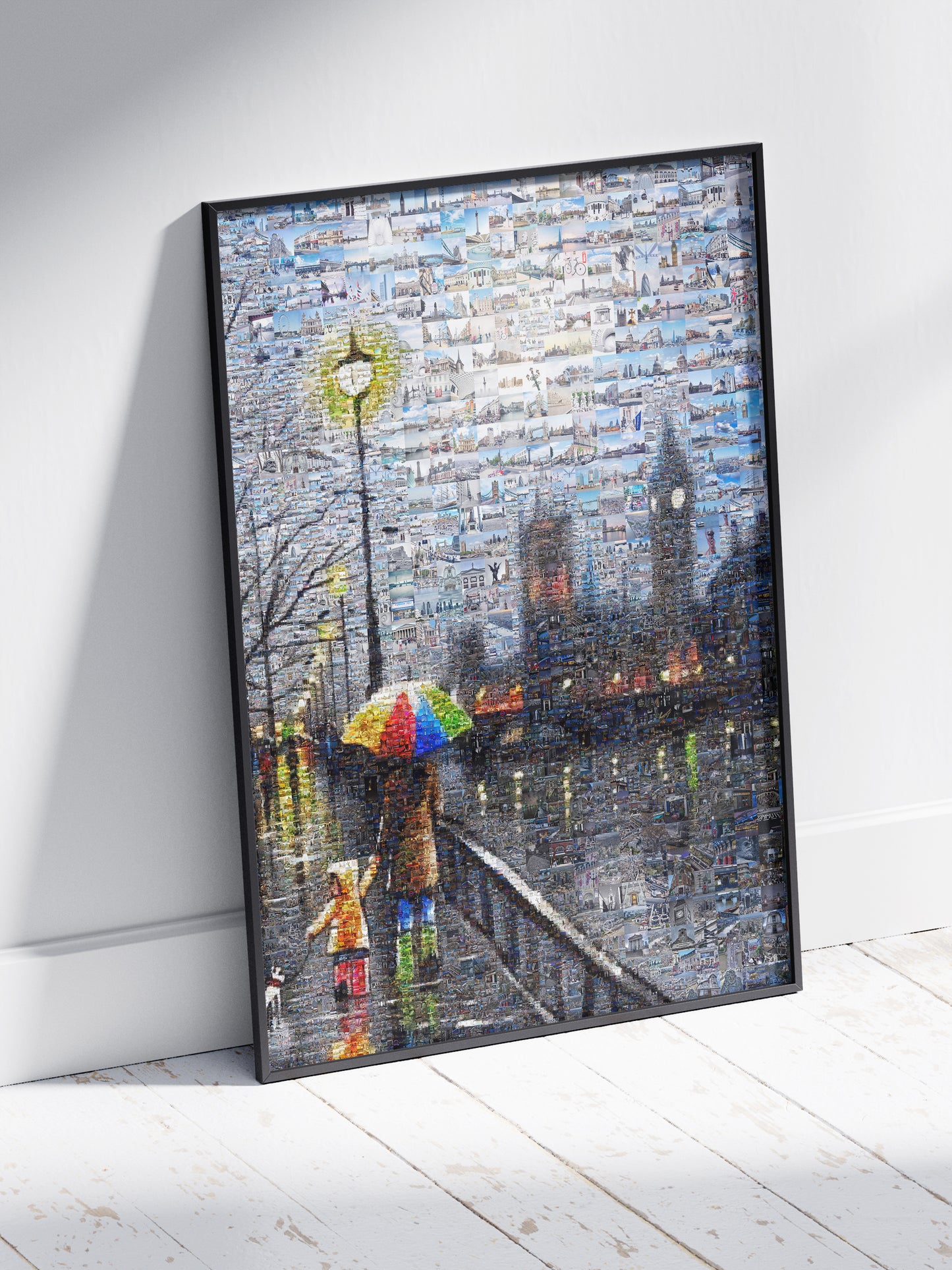 Stunning London Mosaic Artwork - Vibrant Cityscape with Umbrella Scene | Unique Home Decor AtelierMosaics