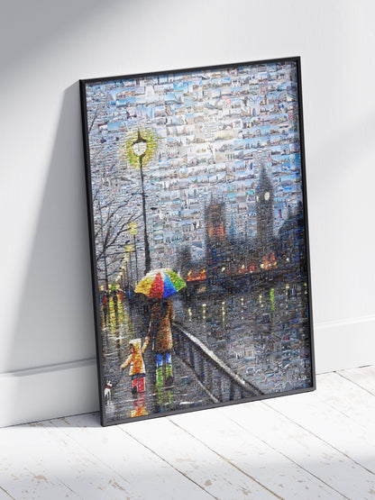 Stunning London Mosaic Artwork - Vibrant Cityscape with Umbrella Scene | Unique Home Decor AtelierMosaics