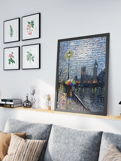 Stunning London Mosaic Artwork - Vibrant Cityscape with Umbrella Scene | Unique Home Decor AtelierMosaics