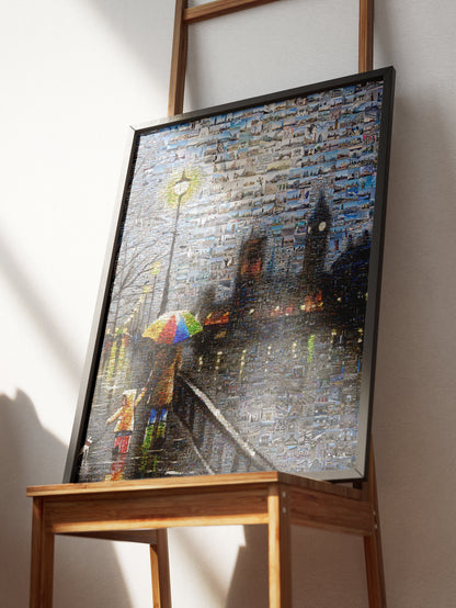 Stunning London Mosaic Artwork - Vibrant Cityscape with Umbrella Scene | Unique Home Decor AtelierMosaics