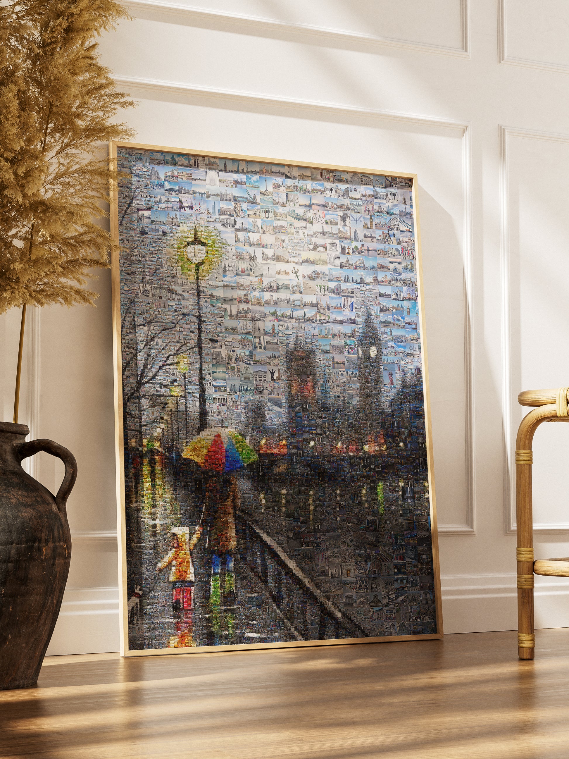 Stunning London Mosaic Artwork - Vibrant Cityscape with Umbrella Scene | Unique Home Decor AtelierMosaics