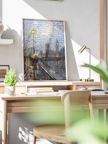 Stunning London Mosaic Artwork - Vibrant Cityscape with Umbrella Scene | Unique Home Decor AtelierMosaics