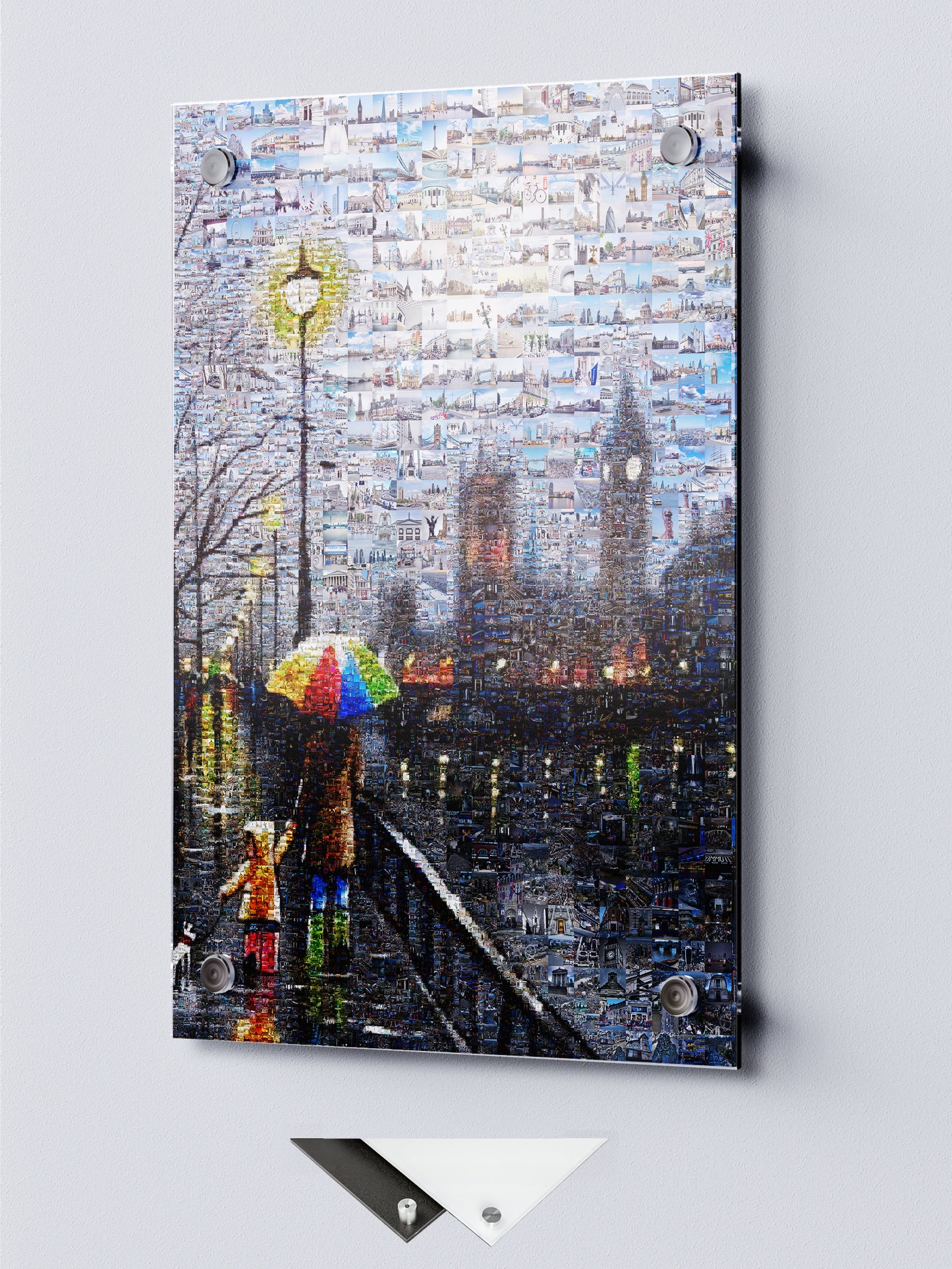 Stunning London Mosaic Artwork - Vibrant Cityscape with Umbrella Scene | Unique Home Decor AtelierMosaics