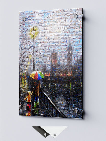 Stunning London Mosaic Artwork - Vibrant Cityscape with Umbrella Scene | Unique Home Decor AtelierMosaics