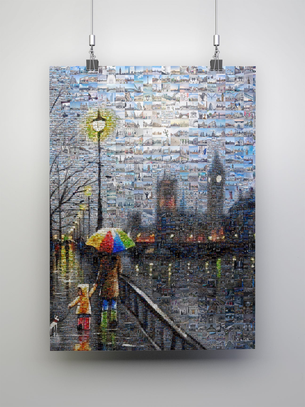 Stunning London Mosaic Artwork - Vibrant Cityscape with Umbrella Scene | Unique Home Decor AtelierMosaics