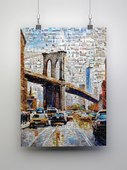Stunning Mosaic Artwork of Brooklyn Bridge - Unique Urban Art for Home or Office Decor