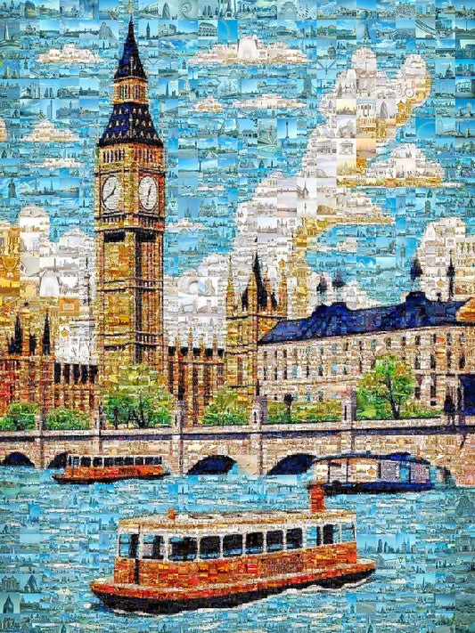Stunning London Mosaic Art: Big Ben & Thames River - Unique Wall Decor for Home & Office AtelierMosaics
