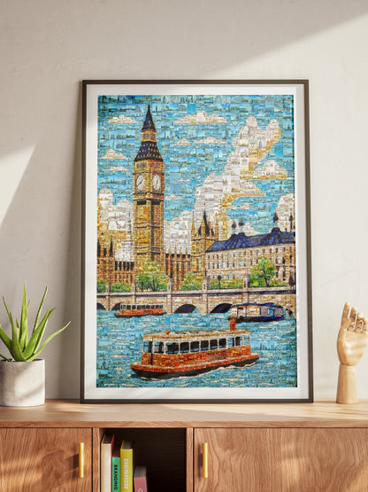 Stunning London Mosaic Art: Big Ben & Thames River - Unique Wall Decor for Home & Office AtelierMosaics
