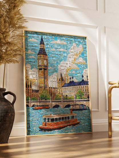 Stunning London Mosaic Art: Big Ben & Thames River - Unique Wall Decor for Home & Office AtelierMosaics