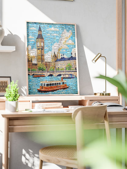 Stunning London Mosaic Art: Big Ben & Thames River - Unique Wall Decor for Home & Office AtelierMosaics